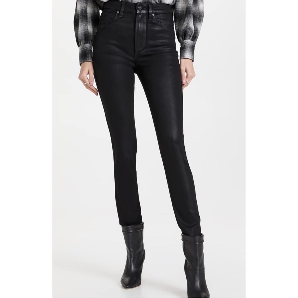 PAIGE coated cheeky high rise skinny jeans in black fog luke size 25
